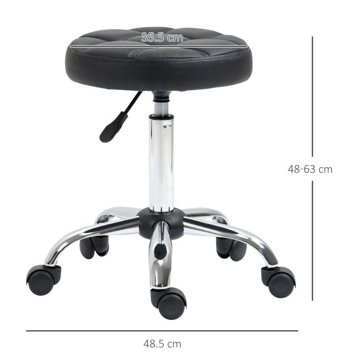  Scaun Rotativ Rotund cu Roti, inaltime Reglabila si Tapiterie din Piele Ecologica, Negru [3]