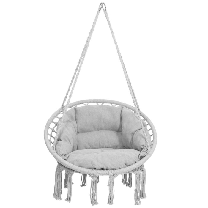 Scaun rotund Sersimo tip leagan suspendat cu perna Confort Plus casa sau gradina, gri [3]