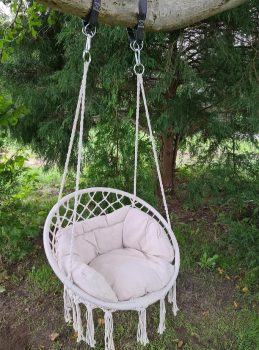 Scaun rotund tip leagan suspendat cu perna Confort Plus, casa sau gradina, bej [3]