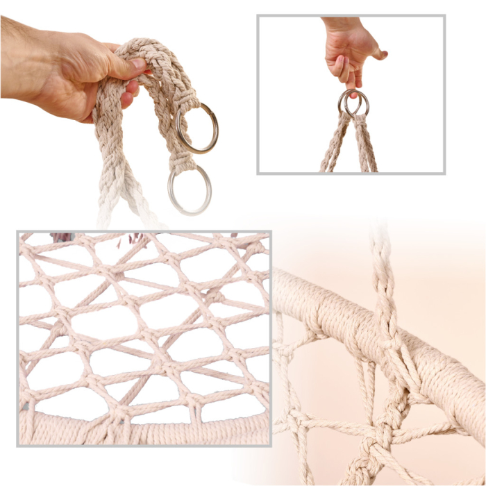 Scaun rotund tip leagan suspendat cu perna Confort Plus, casa sau gradina, ecru [2]