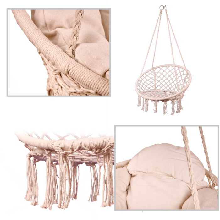 Scaun rotund tip leagan suspendat cu perna Confort Plus, casa sau gradina, ecru [4]