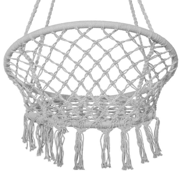Scaun rotund tip leagan suspendat pentru casa sau gradina, cu franjuri, 150kg, gri [13]