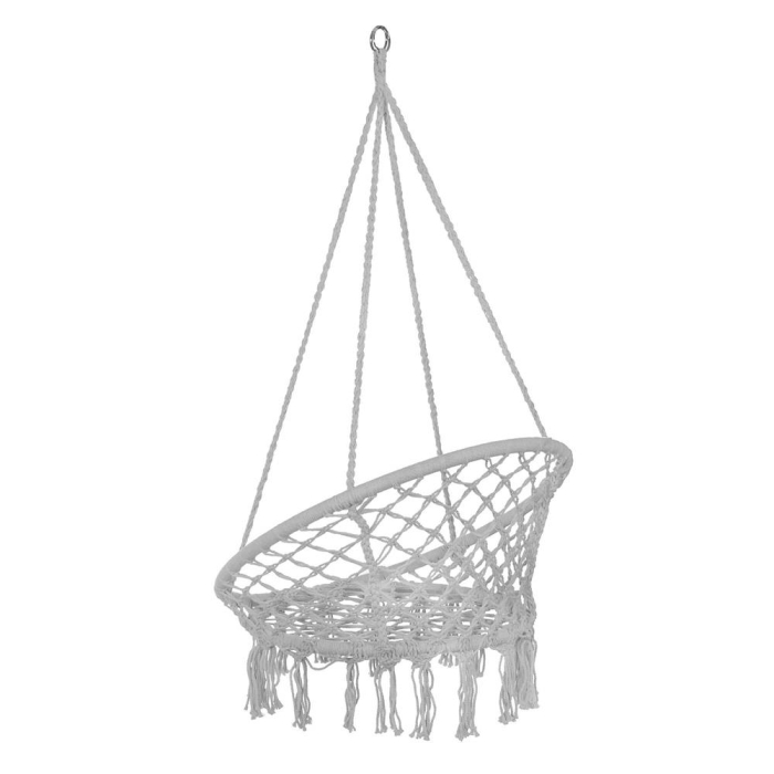 Scaun rotund tip leagan suspendat pentru casa sau gradina, cu franjuri, 150kg, gri [7]