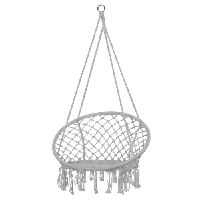Scaun rotund tip leagan suspendat pentru casa sau gradina, cu franjuri, 150kg, gri [2]
