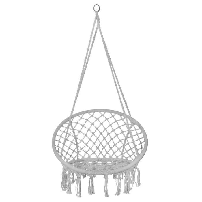 Scaun rotund tip leagan suspendat pentru casa sau gradina, cu franjuri, 150kg, gri [15]