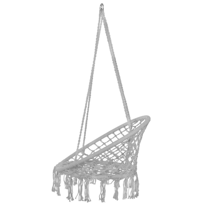 Scaun rotund tip leagan suspendat pentru casa sau gradina, cu franjuri, 150kg, gri [8]
