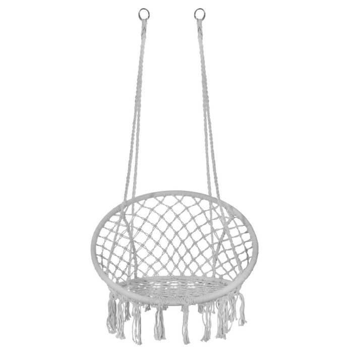 Scaun rotund tip leagan suspendat pentru casa sau gradina, cu franjuri, 150kg, gri [16]