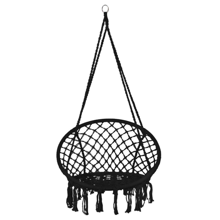 Scaun rotund tip leagan suspendat pentru casa sau gradina, cu franjuri, 150kg, negru [16]