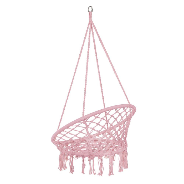 Scaun rotund tip leagan suspendat pentru casa sau gradina SPR42, cu franjuri, 150kg, roz [6]