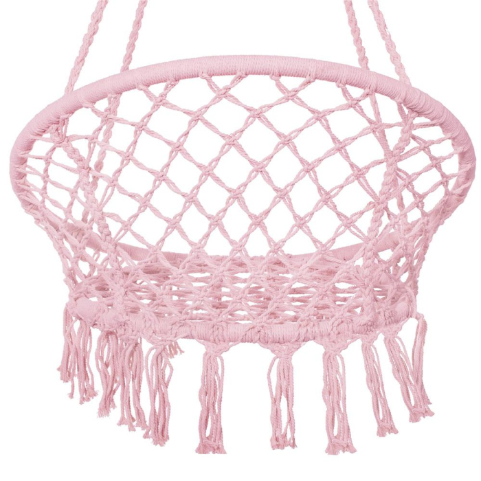 Scaun rotund tip leagan suspendat pentru casa sau gradina SPR42, cu franjuri, 150kg, roz [13]