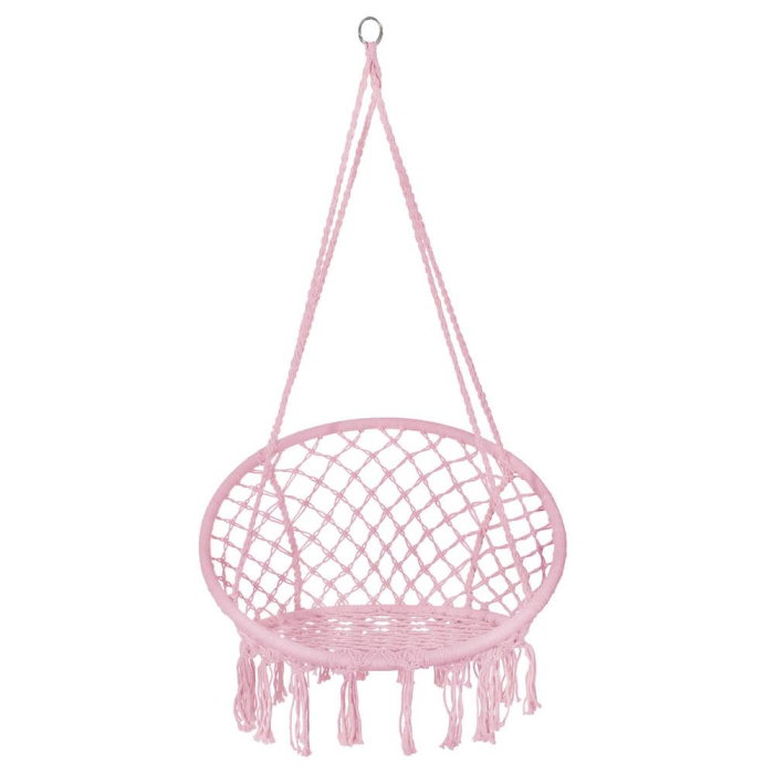 Scaun rotund tip leagan suspendat pentru casa sau gradina SPR42, cu franjuri, 150kg, roz [14]