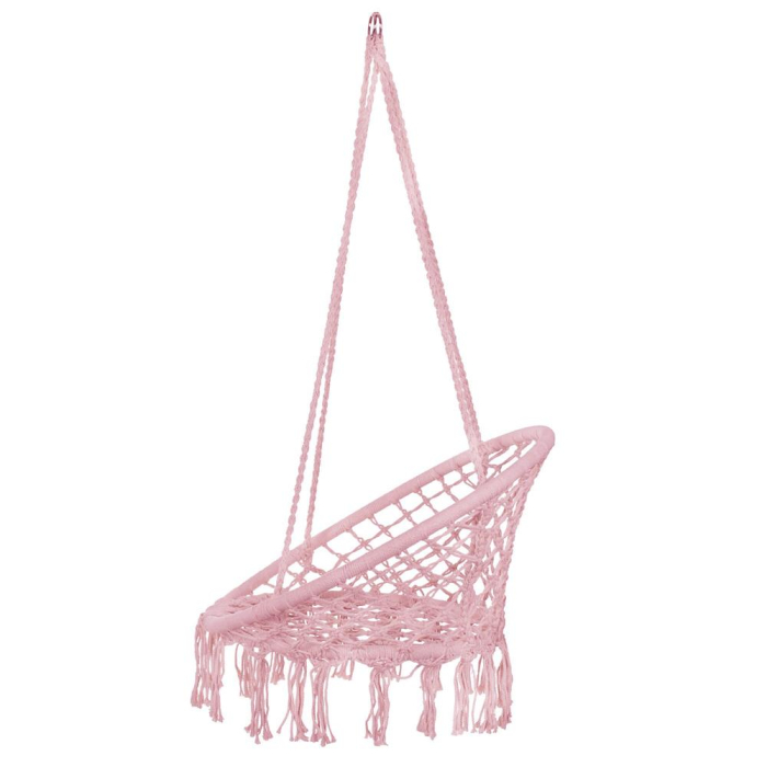 Scaun rotund tip leagan suspendat pentru casa sau gradina SPR42, cu franjuri, 150kg, roz [7]