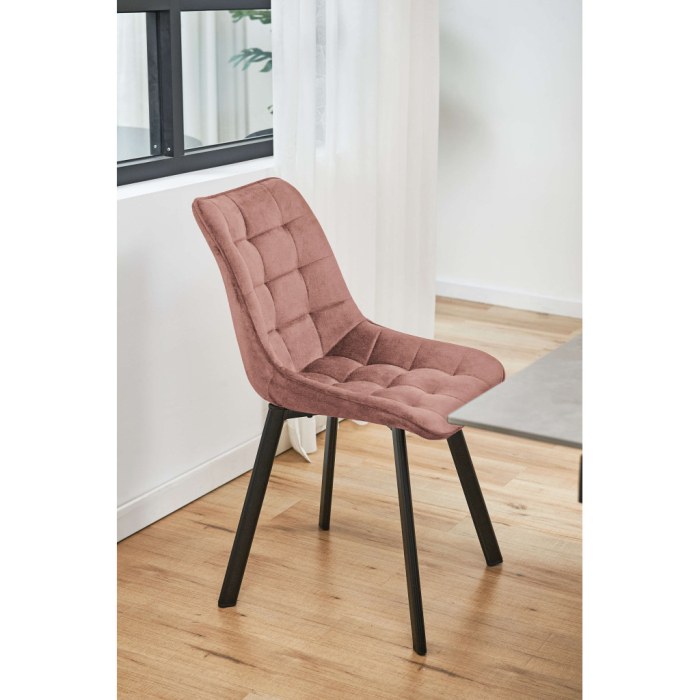 Scaun tapitat, din velur, picioare metalice, maxim 125 kg, 48x60x87 cm, roz pudrat [4]