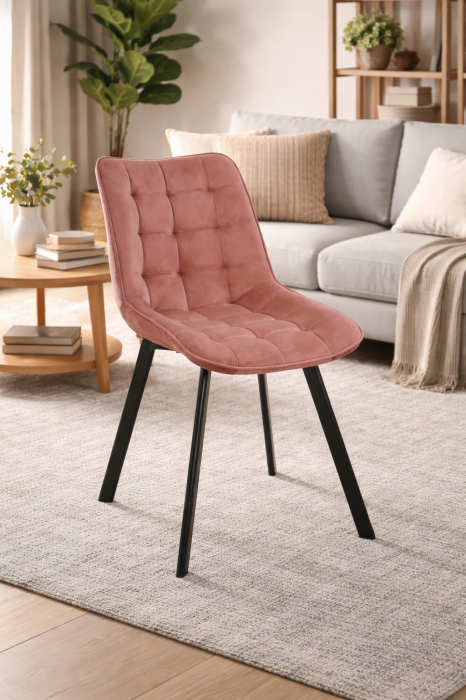 Scaun tapitat, din velur, picioare metalice, maxim 125 kg, 48x60x87 cm, roz pudrat [6]