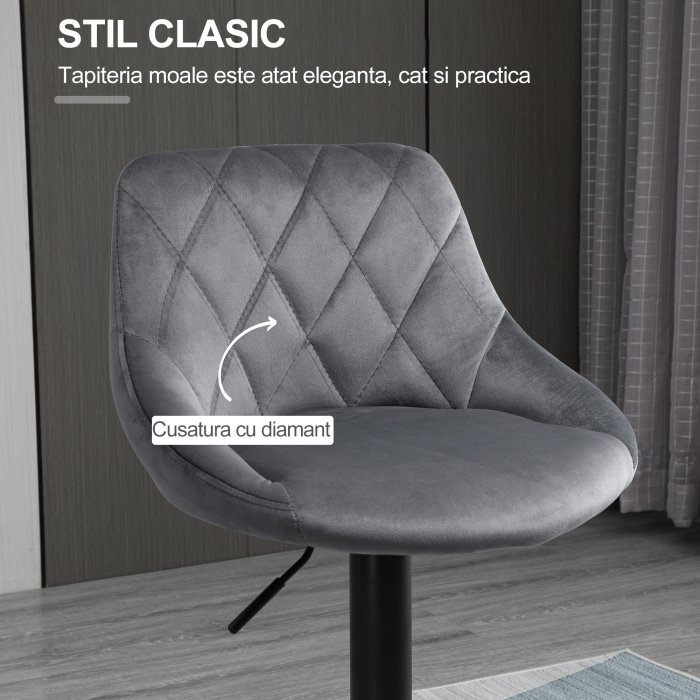  Scaune Bar x2 - Pivotante, Gri Catifelat, inaltime Reglabila [6]