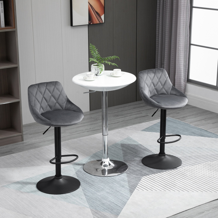  Scaune Bar x2 - Pivotante, Gri Catifelat, inaltime Reglabila [2]