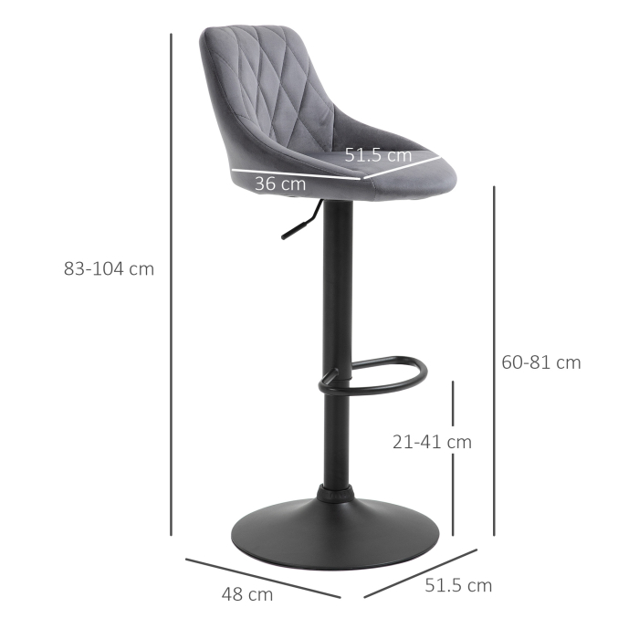  Scaune Bar x2 - Pivotante, Gri Catifelat, inaltime Reglabila [3]