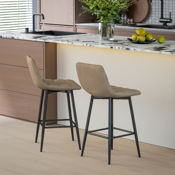  Scaune de bar Nordic, cu spatar si suport pentru picioare, 84 cm, din catifea si metal, Maro [2]