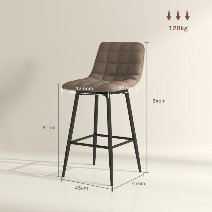  Scaune de bar Nordic, cu spatar si suport pentru picioare, 84 cm, din catifea si metal, Maro [3]