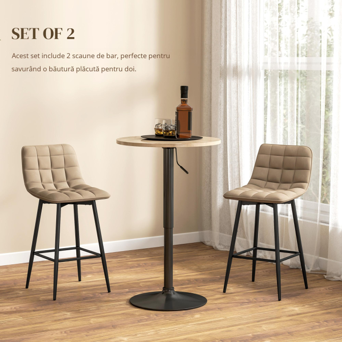  Scaune de bar Nordic, cu spatar si suport pentru picioare, 84 cm, din catifea si metal, Maro [6]