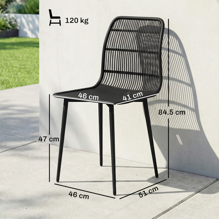  Scaune de Dining pentru Exterior Set de 4, Scaune de Gradina cu Spatar Fisurat, Negru [3]