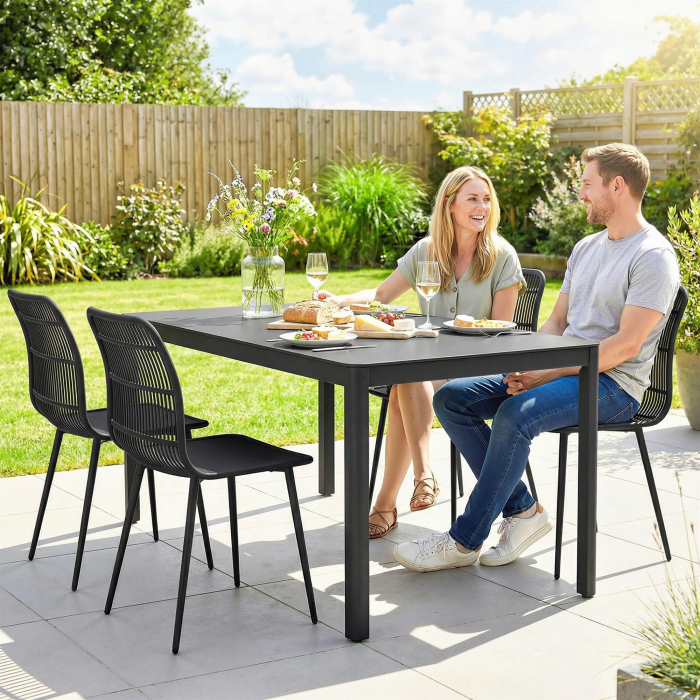  Scaune de Dining pentru Exterior Set de 4, Scaune de Gradina cu Spatar Fisurat, Negru [8]