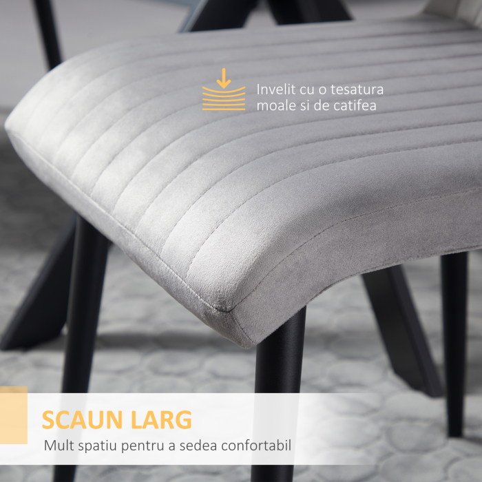  Scaune de Luat Masa Set de 2 Scaune de luat Masa, Scaune de Bucatarie Moderne din Tesatura de Catifea cu Spatar cu Canale si Picioare din Otel pentru Camera de Luat Masa, Camera de Zi, Gri [5]