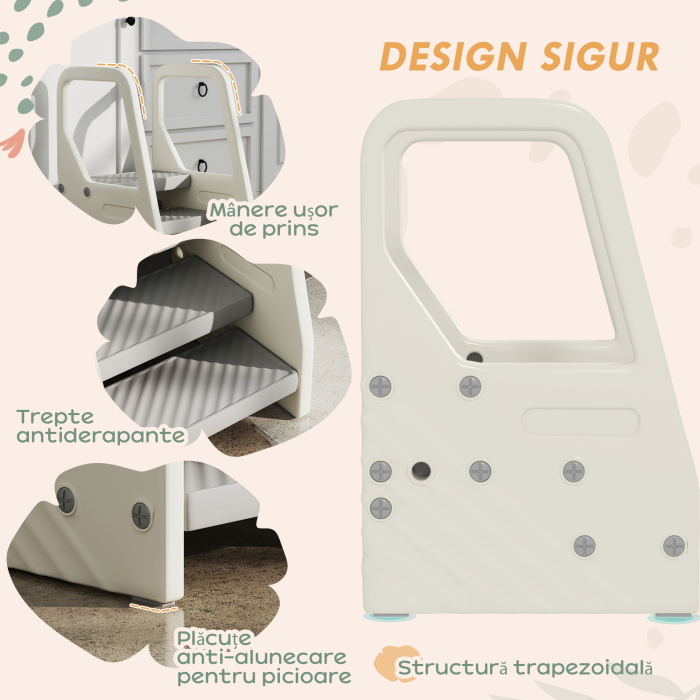  Scaunel pentru copii 2-5 ani cu 3 trepte, din HDPE, 43x42x65,5 cm, gri si alb crem [6]