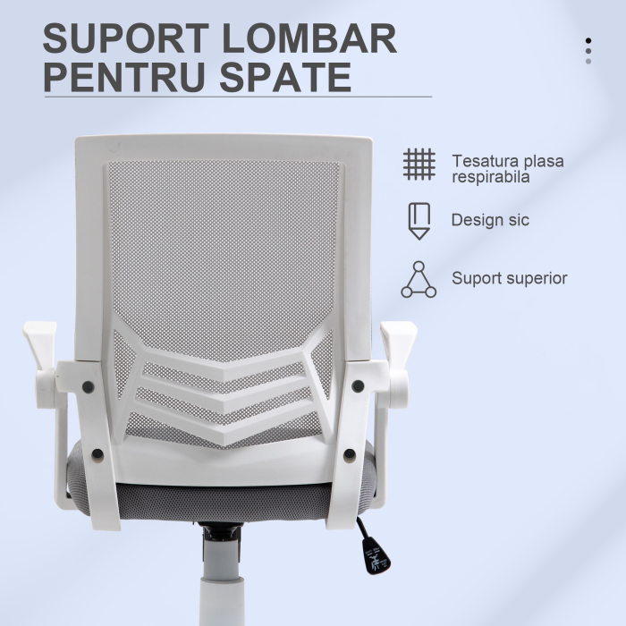  Sedia da Ufficio Ergonomica con Braccioli e Supporto Lombare, in Tessuto Effetto Lino, 62.5x55x94-104 cm, Grigia [6]