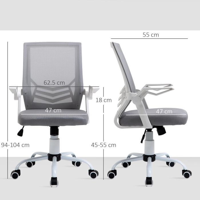  Sedia da Ufficio Ergonomica con Braccioli e Supporto Lombare, in Tessuto Effetto Lino, 62.5x55x94-104 cm, Grigia [3]