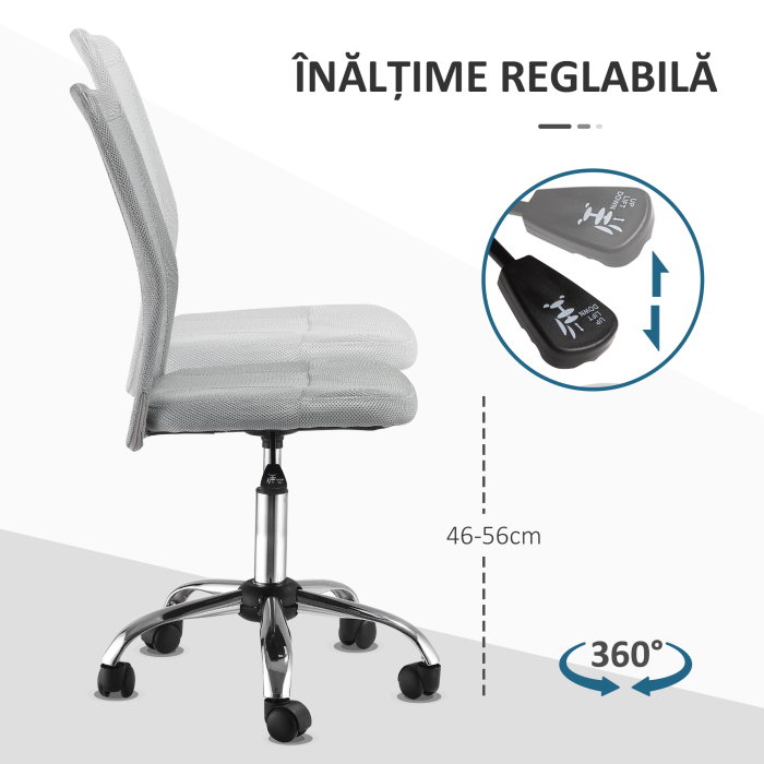  Sedia da Ufficio Ergonomica Senza Braccioli in Tessuto a Rete, Altezza Regolabile e 5 Ruote, Grigio [5]