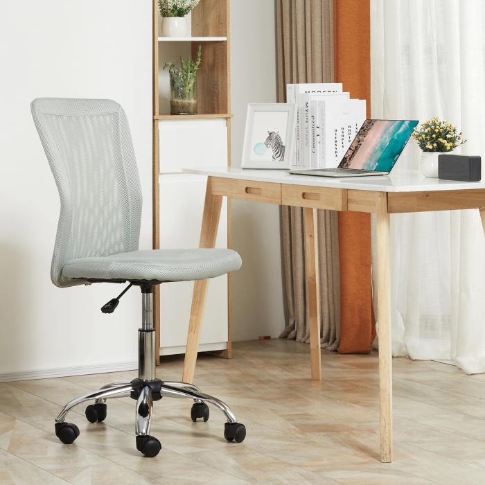  Sedia da Ufficio Ergonomica Senza Braccioli in Tessuto a Rete, Altezza Regolabile e 5 Ruote, Grigio [6]