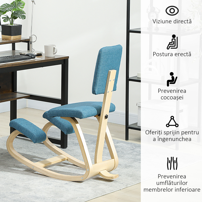  Sedia Inginocchiatoio Dondolante in Tessuto Effetto Lino e Legno di Betulla, 51x84x93 cm, Marrone Scuro [5]