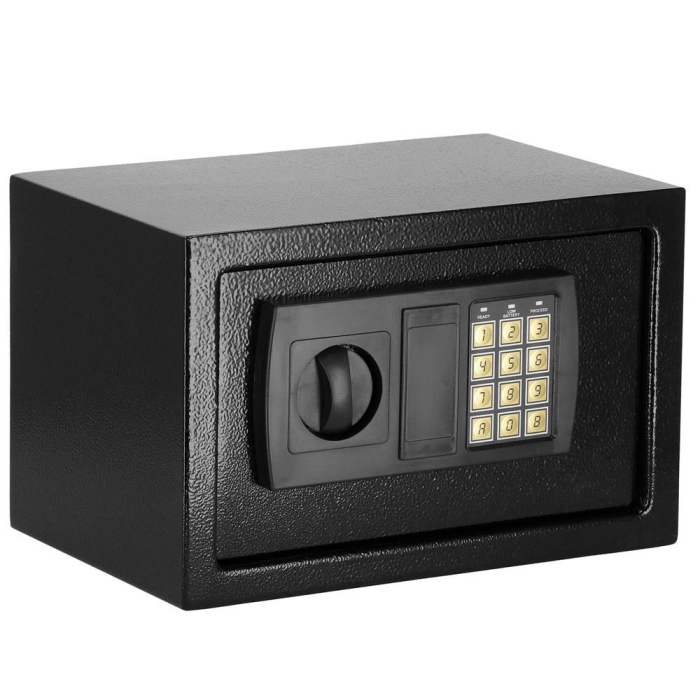 Seif electronic standard cu cifru si cheie, 200x310x200 mm, Otel, Negru [18]