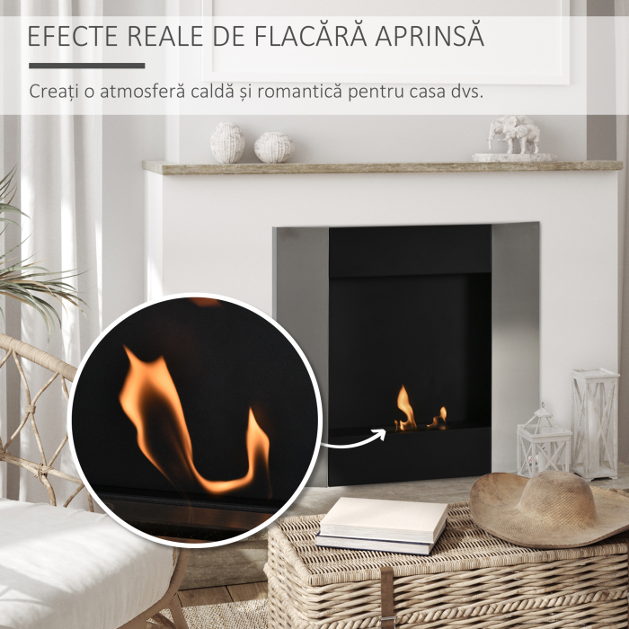  Semineu Bioetanol pentru Perete Rezervor de 0,7L Acoperire 20m² 72x11x72cm [5]
