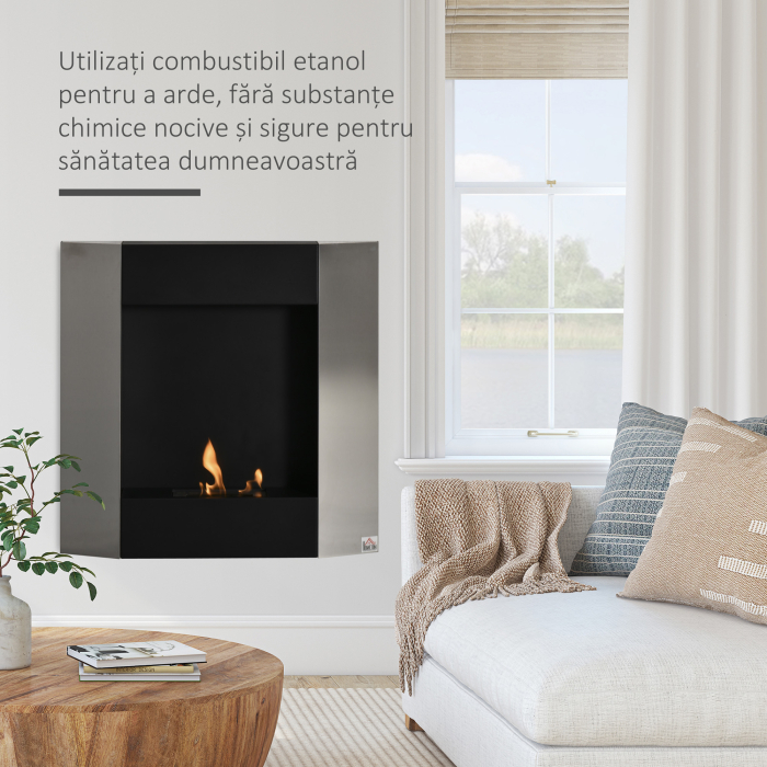  Semineu Bioetanol pentru Perete Rezervor de 0,7L Acoperire 20m² 72x11x72cm [4]