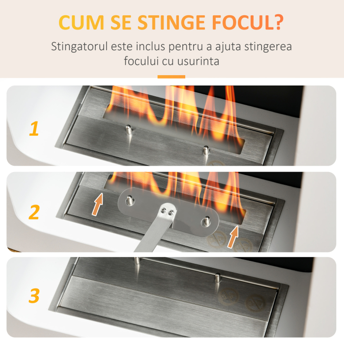  Semineu cu bioetanol montat pe perete , din metal, ardere de 2,5 ore, cu rezervor de 1 l si capac de 20 m², 48x18x48cm, alb [5]
