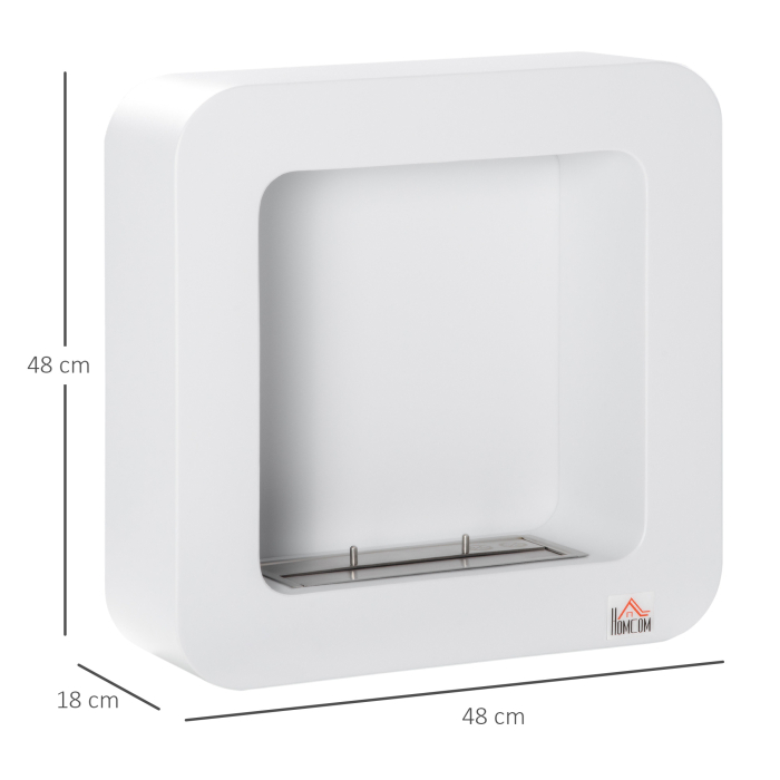  Semineu cu bioetanol montat pe perete , din metal, ardere de 2,5 ore, cu rezervor de 1 l si capac de 20 m², 48x18x48cm, alb [3]