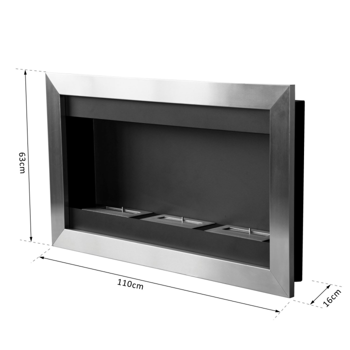 semineu cu Bioetanol pentru Perete cu 3 Arzatoare din Inox 1.5LT 110 x 63 x 16cm [3]