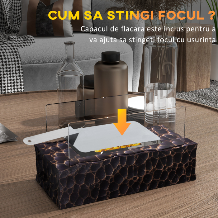  semineu cu Blat din Beton, Capac, Deflector din Sticla Securizata si Rezervor de 0,15L, 33x16x18 cm, Negru [6]