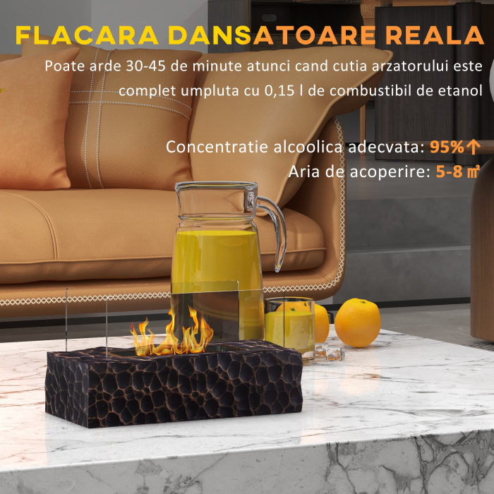  semineu cu Blat din Beton, Capac, Deflector din Sticla Securizata si Rezervor de 0,15L, 33x16x18 cm, Negru [4]