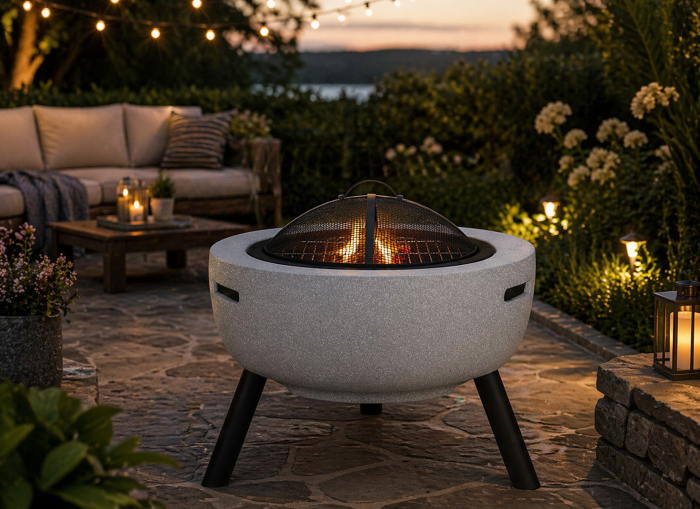 Semineu de exterior pentru terasa sau gradina din placa de magneziu, cu grill pentru gratar, 60x60x52 cm [2]