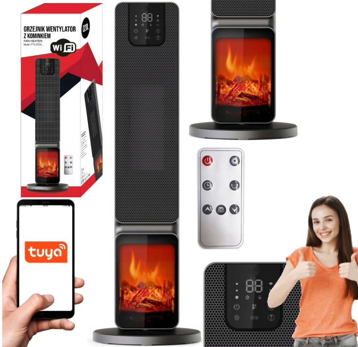 Semineu electric, 2000W, 2 trepte, cu termostat si telecomanda, timer, dispay LED, WiFi [6]
