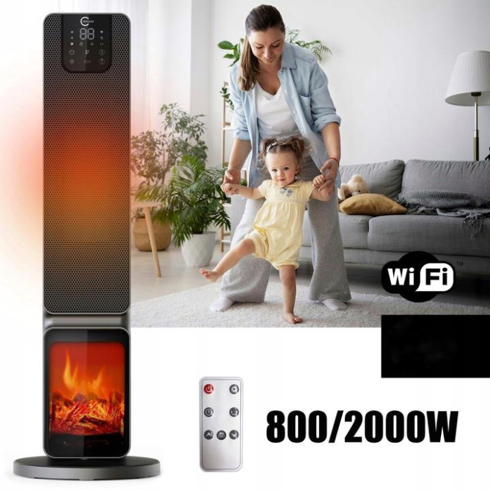 Semineu electric, 2000W, 2 trepte, cu termostat si telecomanda, timer, dispay LED, WiFi [7]