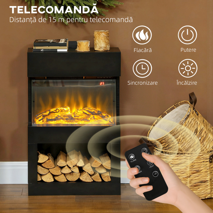  semineu electric cu efect de flacara colorata, 1000W/2000W si telecomanda [7]