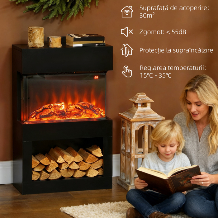 semineu electric cu efect de flacara colorata, 1000W/2000W si telecomanda [8]