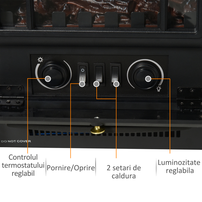  Semineu Electric cu Efect Flacara de Podea Putere 950W /1850W 42x28x54cm Negru [6]