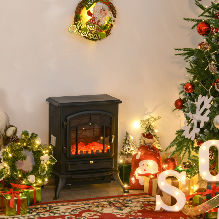  Semineu Electric cu Efect Flacara de Podea Putere 950W /1850W 42x28x54cm Negru [2]