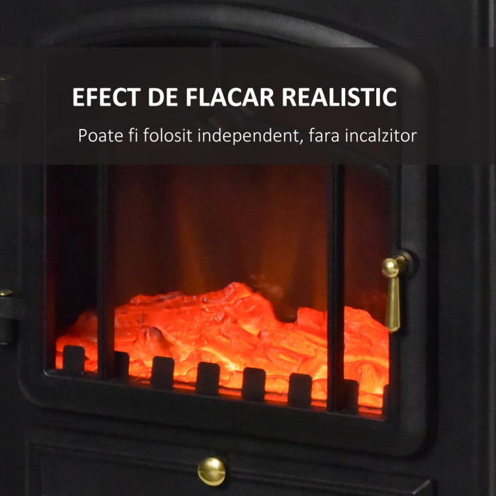  Semineu Electric cu Efect Flacara de Podea Putere 950W /1850W 42x28x54cm Negru [5]