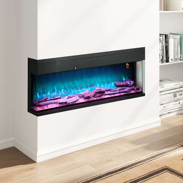  semineu Electric incorporat si de Perete 1800W cu Flacari LED Colorate Reglabile, Temperatura de pana la 40°C, Negru [2]